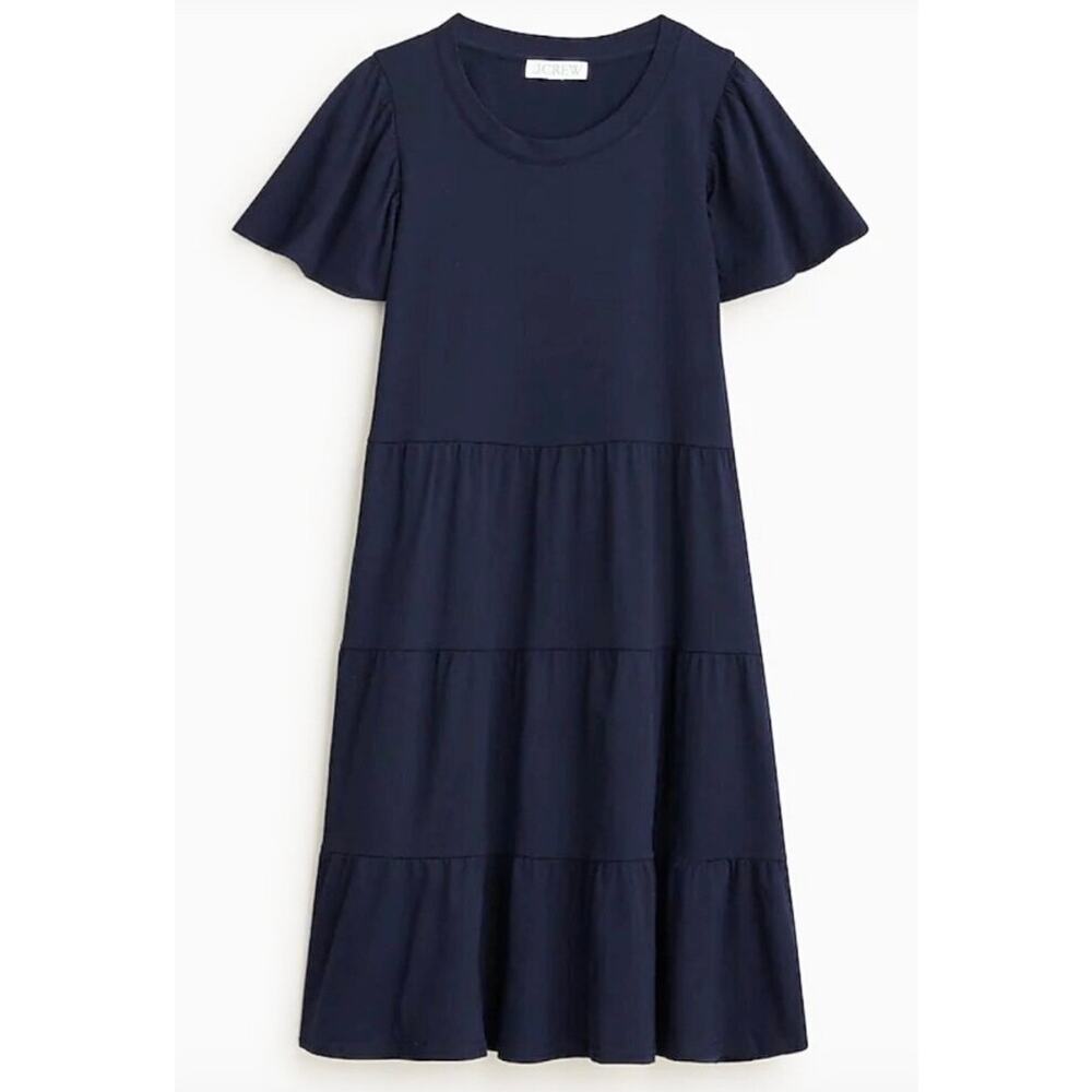 J. Crew Knit Broken-in Jersey Tiered Mini Dress Navy 2X Casual Minimalist NWT